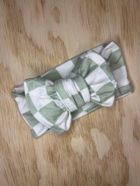 Mint Green Checkered Oversized Bow