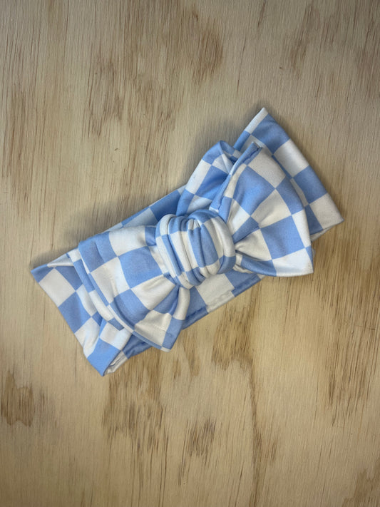 Blue Checkered Oversized Bow